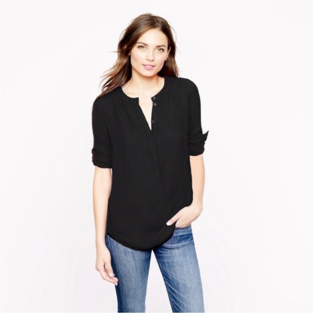 J.Crew Factory Covered Button Crepe Henley Popover Tunic